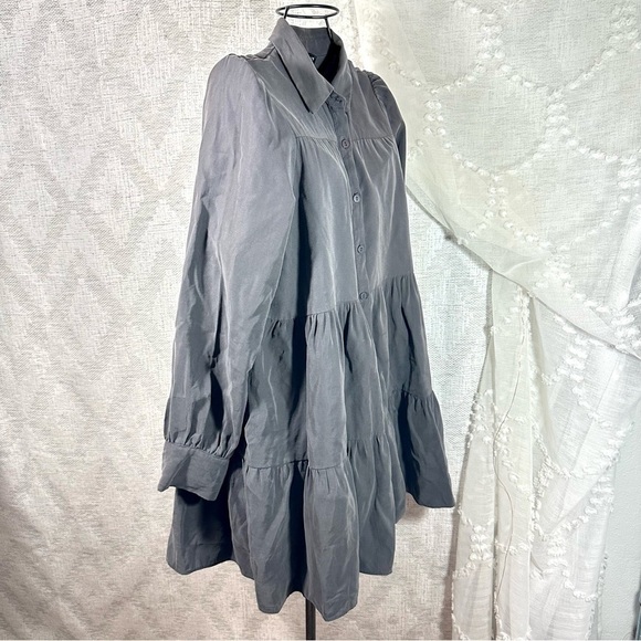 Zara grey long sleeve collared tiered mini dress size S - Picture 4 of 8